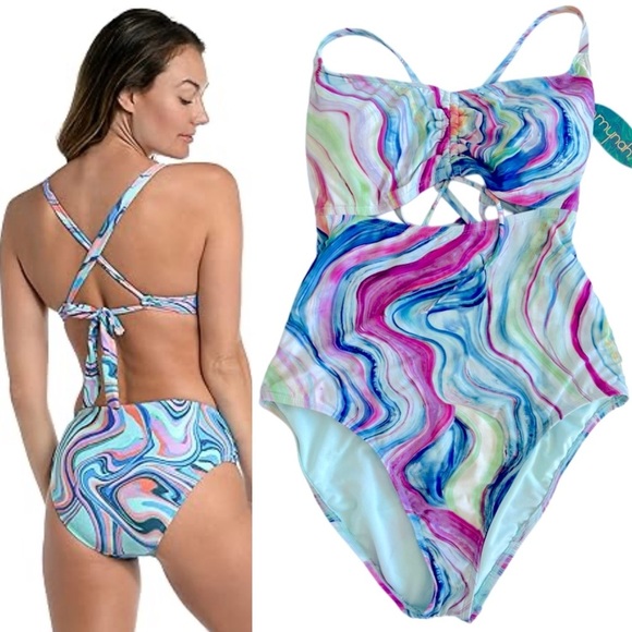 Mynah Other - NWT Mynah Medium Coverage abstract rainbow multicolor one piece swimsuit M